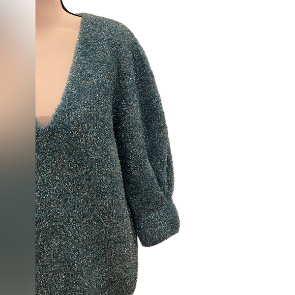 Lucky Chouette Sweater V-Neck Blue Silver Shiny Tinsel Sparkly Large Korea - Picture 5 of 15